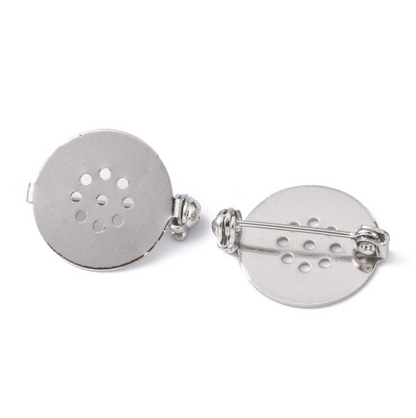 Brass Brooch Findings Brooch Blanks 18 mm Platinum Colour Pack of 10