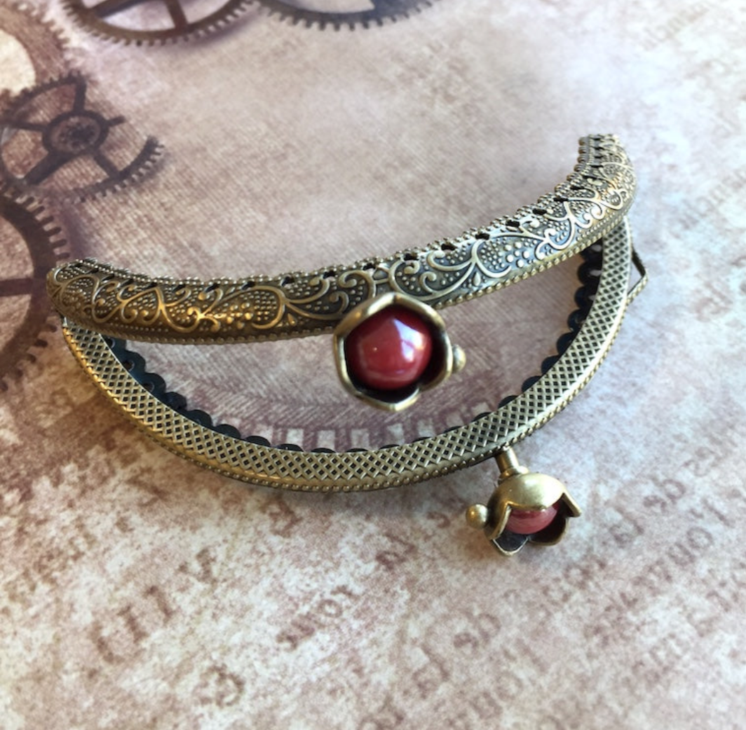 Bronze Colour Purse Frame with Pink Floral Clasp