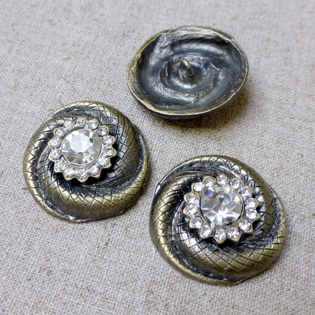Bronze Decorative Shank Button with Rhinestones Pack of 2
