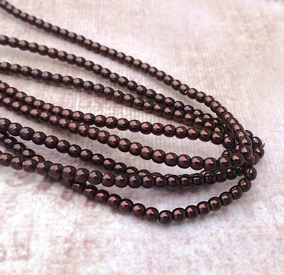 Bronze Round Czech Glass Pearls 2mm Strand of 150 beads