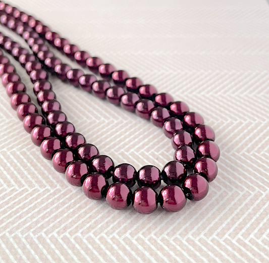 Burgundy Round Czech Glass Pearls 6mm Strand of 75 bead