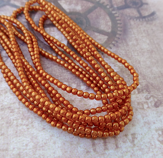 Burnt Orange Round Czech Glass Pearls 2mm Strand of 150 beads