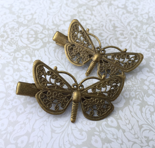 Butterfly Hair Clip Bronze Colour Filigree - Pack of 4