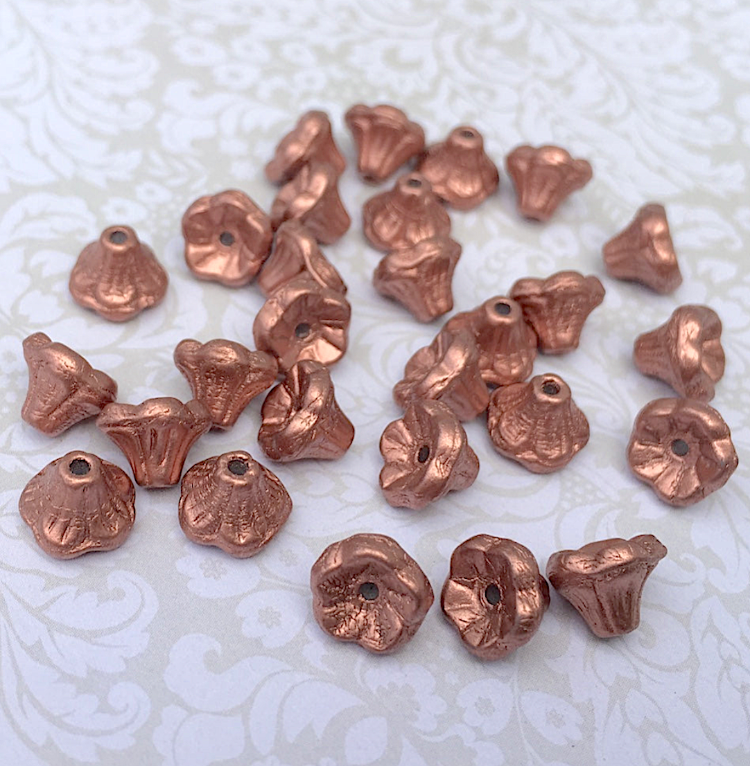 Camel Gold Small Flower Cup Glass Beads Pack of 30