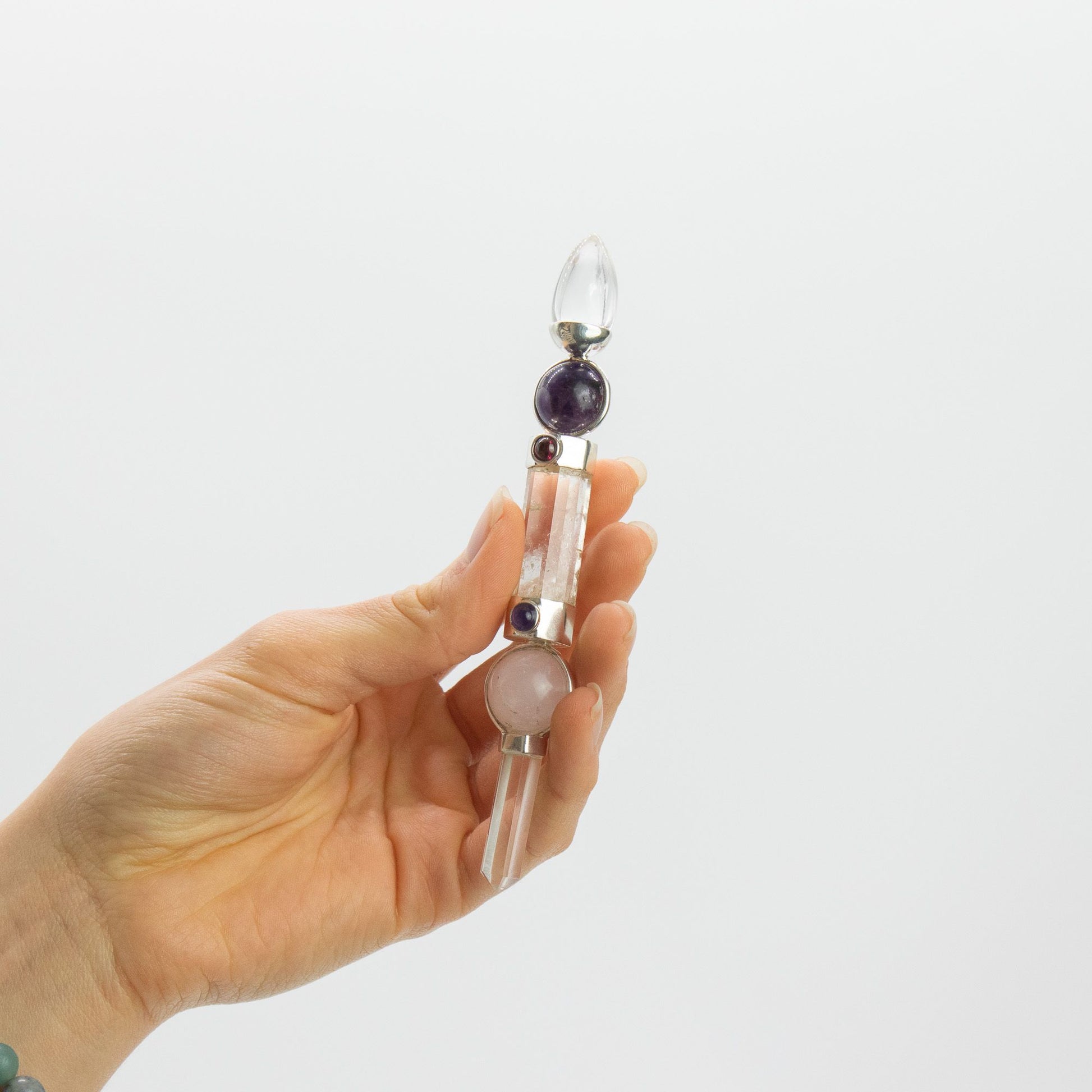Celestial Prism Wand - Amethyst Moving Crystal Sphere Quartz Stem