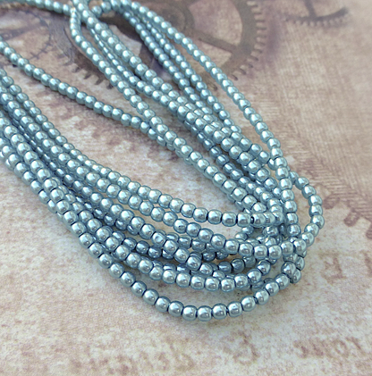 Cerulean Round Czech Glass Pearls 2mm Strand of 150 beads