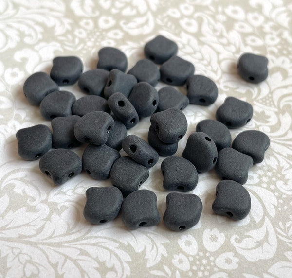 Chalk Black Ginko Duo Beads by Matubo pack of 35 beads