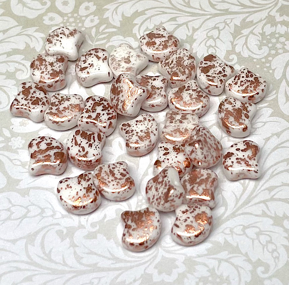 Chalk Copper Splash Ginko Duo Beads by Matubo - 10 grams