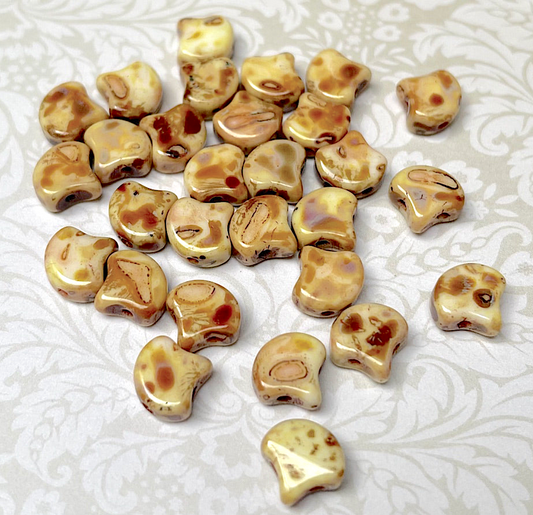 Chalk Dark Travertine Ginko Duo Beads by Matubo - 10 grams