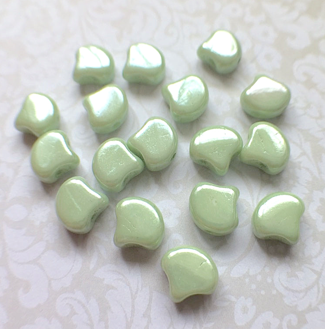 Chalk Green Luster Ginko Duo Beads by Matubo - 10 grams