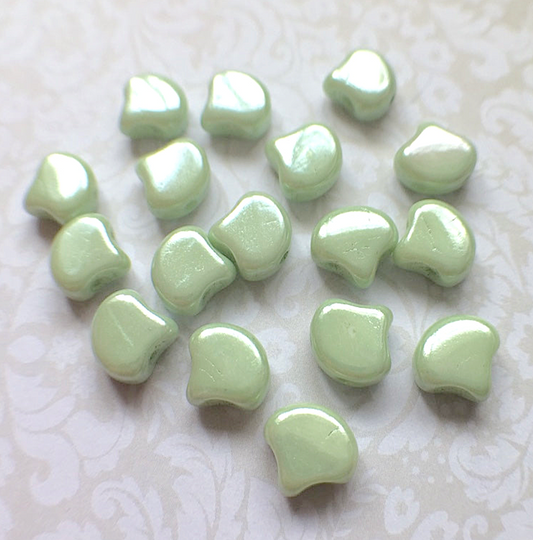 Chalk Green Luster Ginko Duo Beads by Matubo - 10 grams