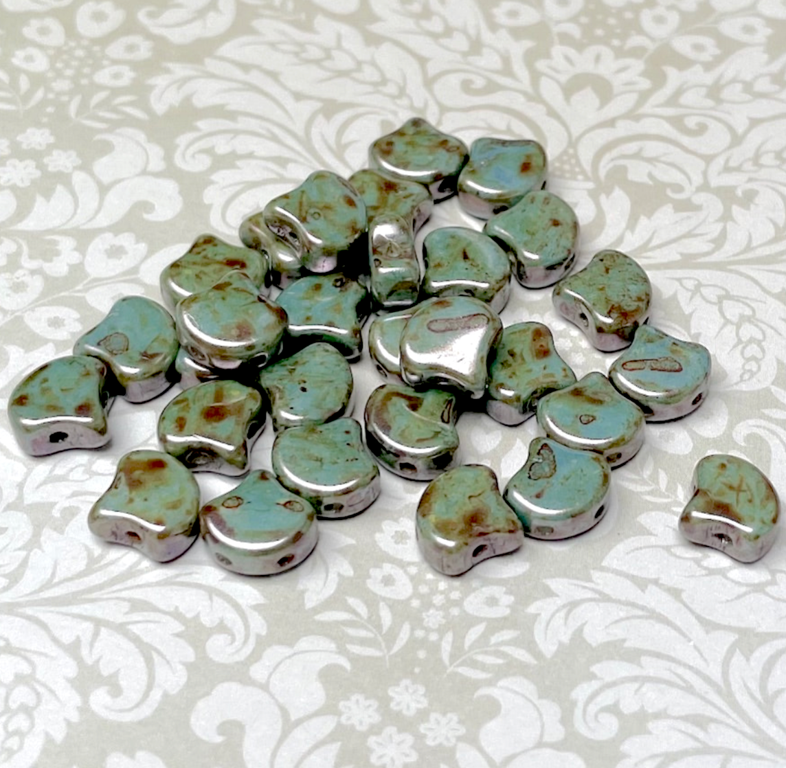 Chalk Lazure Blue Ginko Duo Beads by Matubo - 10 grams