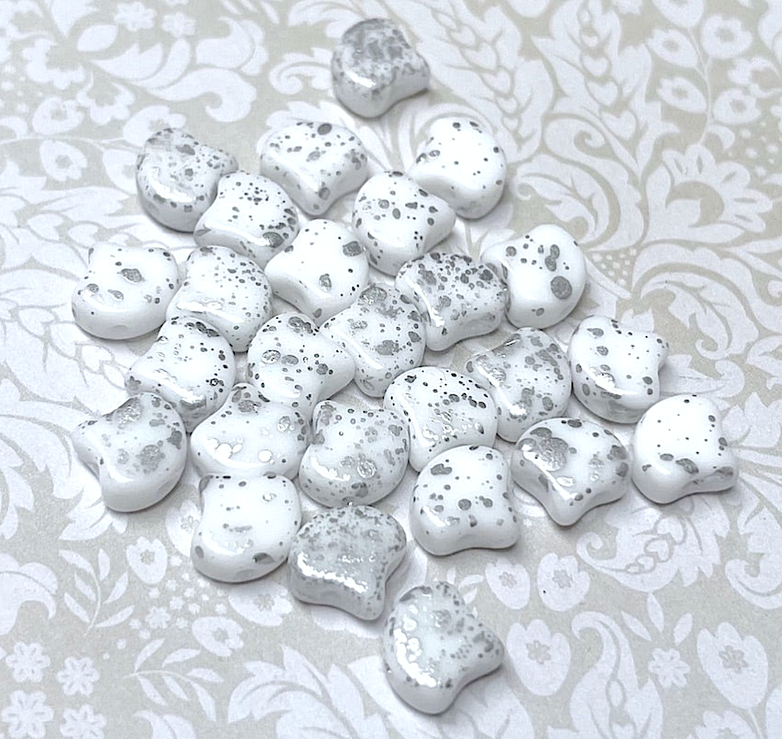 Chalk Silver Splash Ginko Duo Beads by Matubo - 10 grams