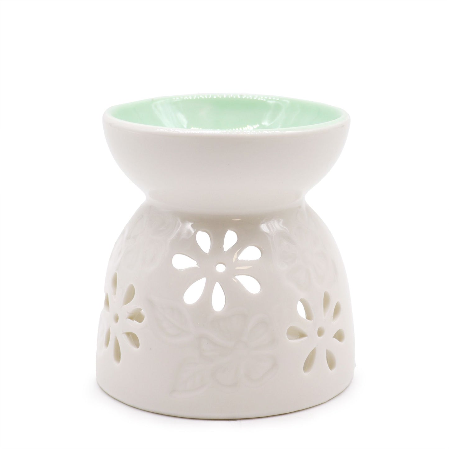Classic Floral White Oil Burner with Teal Well