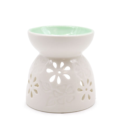 Classic Floral White Oil Burner with Teal Well