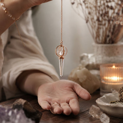 Clear Quartz Spinning Merkaba Star in Copper Pendulum Stellar Gateway