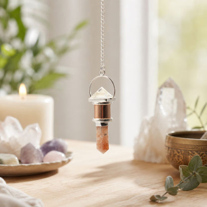 Clear Quartz, Sunstone Copper Pendulum The Moon Chamber