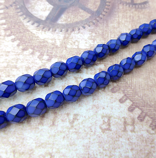 Cobalt Blue Fire Polished Glass Snake Beads 6mm Strand of 25