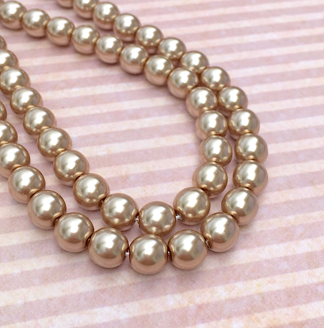 Cocoa Round Czech Glass Pearls 8mm Strand of 35 beads