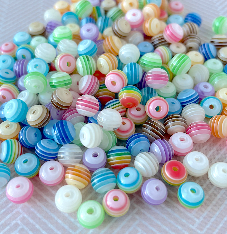 Colourful 6mm Stripy Resin Bead Mix - Pack of 100