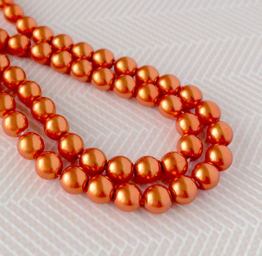 Copper Round Czech Glass Pearls 6mm Strand of 75 beads