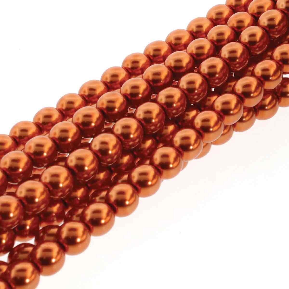 Copper Round Czech Glass Pearls 6mm Strand of 75 beads