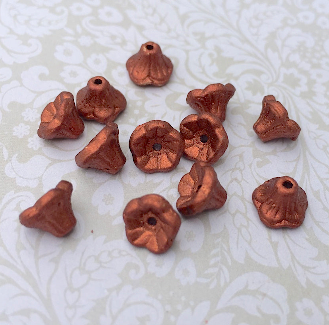 Copper Small Flower Cup Glass Beads Pack of 30