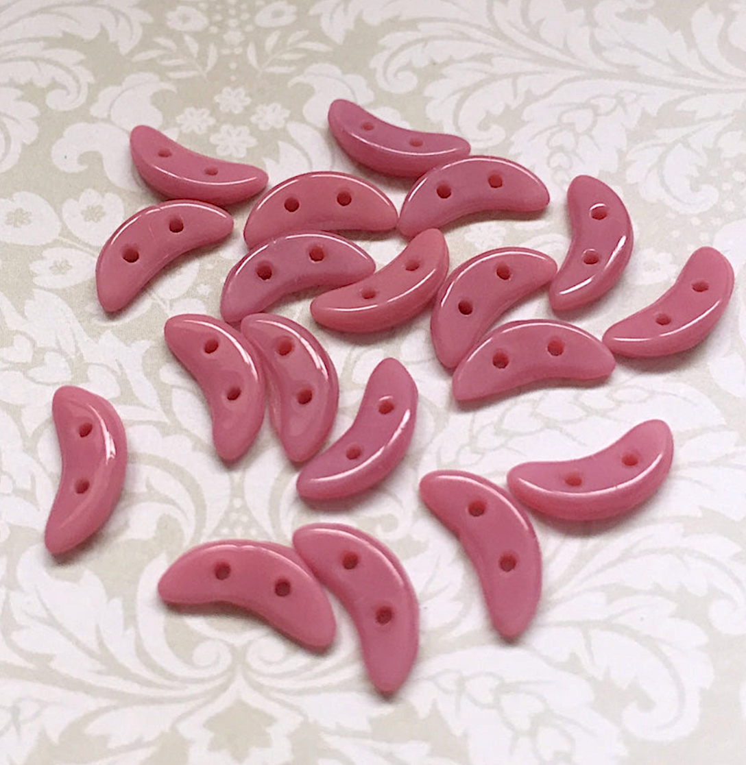 Coral Pink Glass Crescent Beads 2-hole Czech Glass Beads - 50 beads