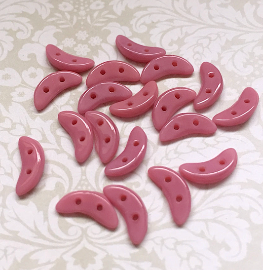 Coral Pink Glass Crescent Beads 2-hole Czech Glass Beads - 50 beads