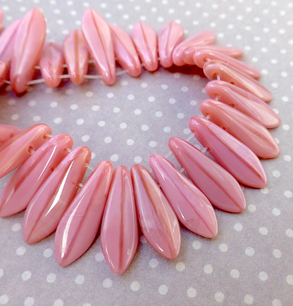 Coral Pink Two Hole Dagger Beads Czech Pressed Glass Beads - Pack of 10 grams