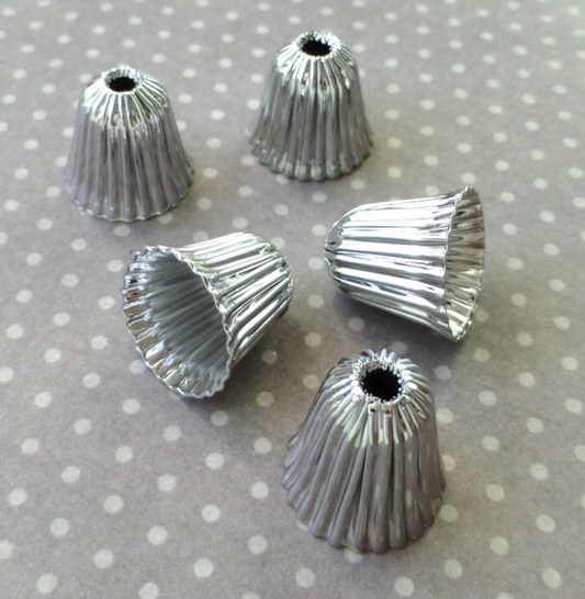 Corrugated Bell Bead Caps in Platinum Colour - Pack of 10