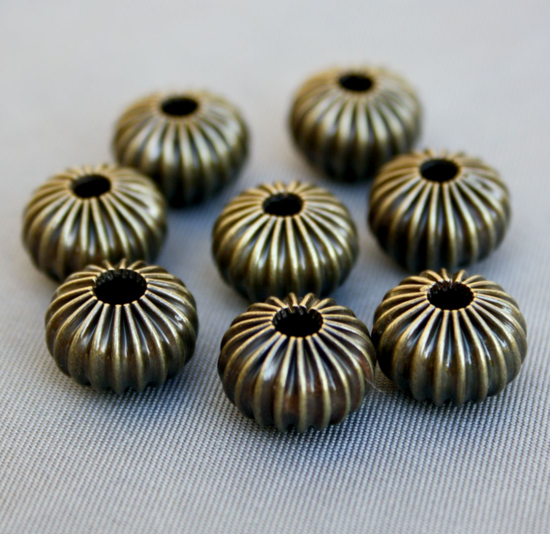 Corrugated Rondelle Metal Beads Spacer Beads - Pack of 20