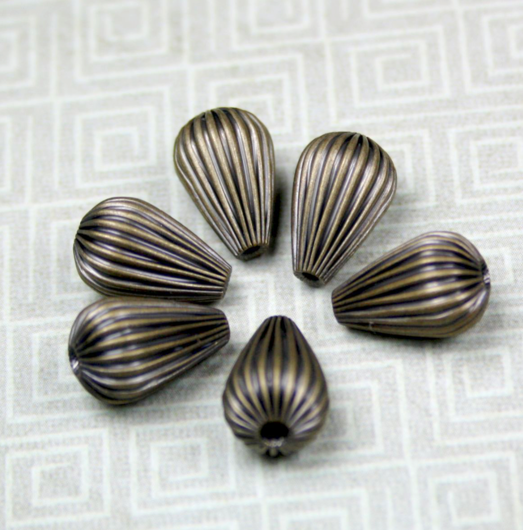 Corrugated Teardrop Metal Beads Spacer Beads - Pack of 20