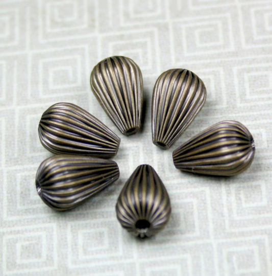 Corrugated Teardrop Metal Beads Spacer Beads - Pack of 20