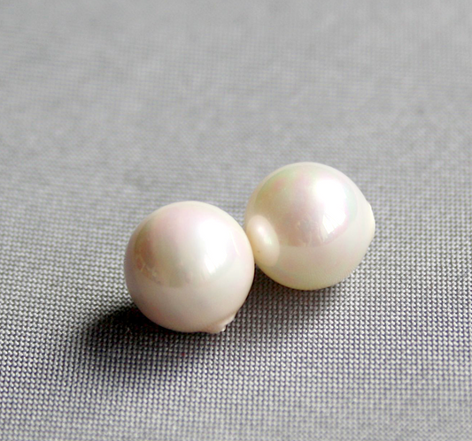 Cream 8 mm Half Drilled Round South Sea Shell Beads - One Pair