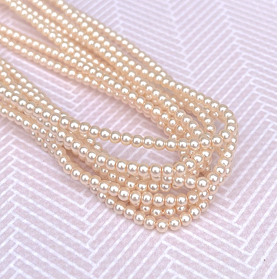 Cream Pink Round Czech Glass Pearls 2mm Strand of 150 beads