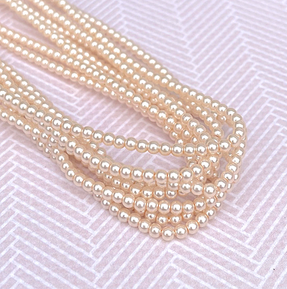 Cream Pink Round Czech Glass Pearls 2mm Strand of 150 beads