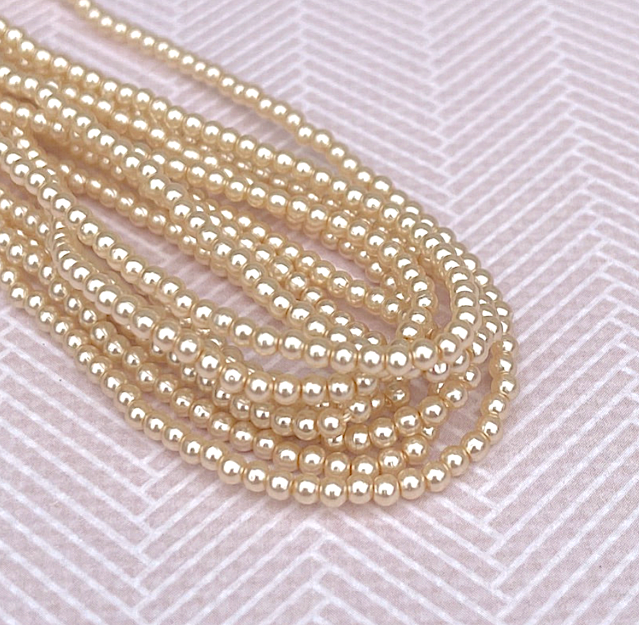 Cream Round Czech Glass Pearls 2mm Strand of 150 beads