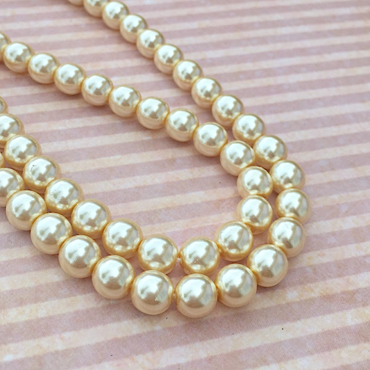 Cream Round Czech Glass Pearls 8mm Strand of 35 beads
