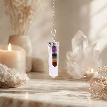 Crystal 7 Chakra Bounded Thin Point Flat Pendant Divination Pendulum