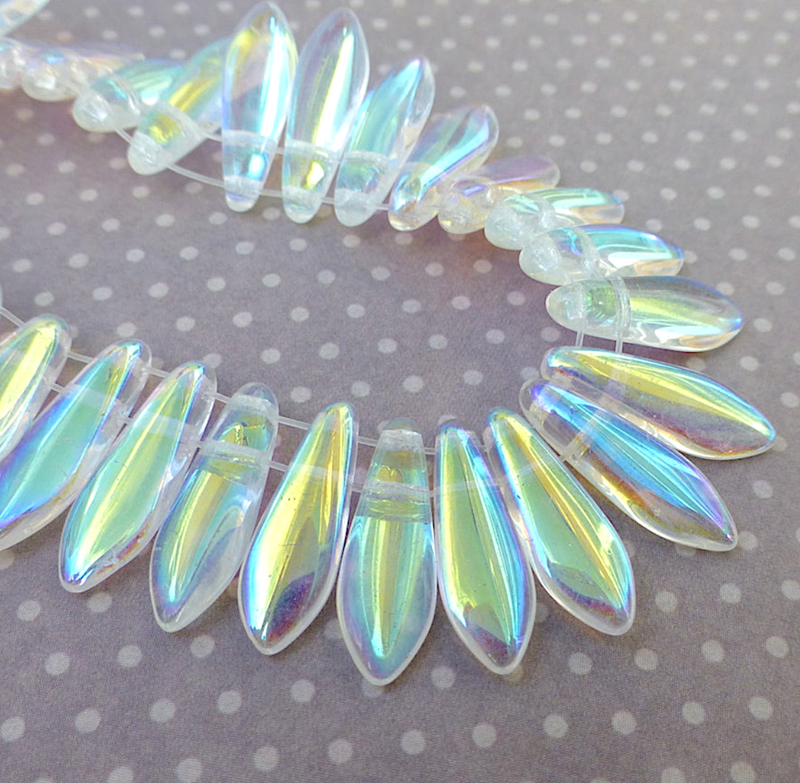 Crystal AB Two Hole Dagger Beads Czech Pressed Glass Beads - Pack of 10 grams