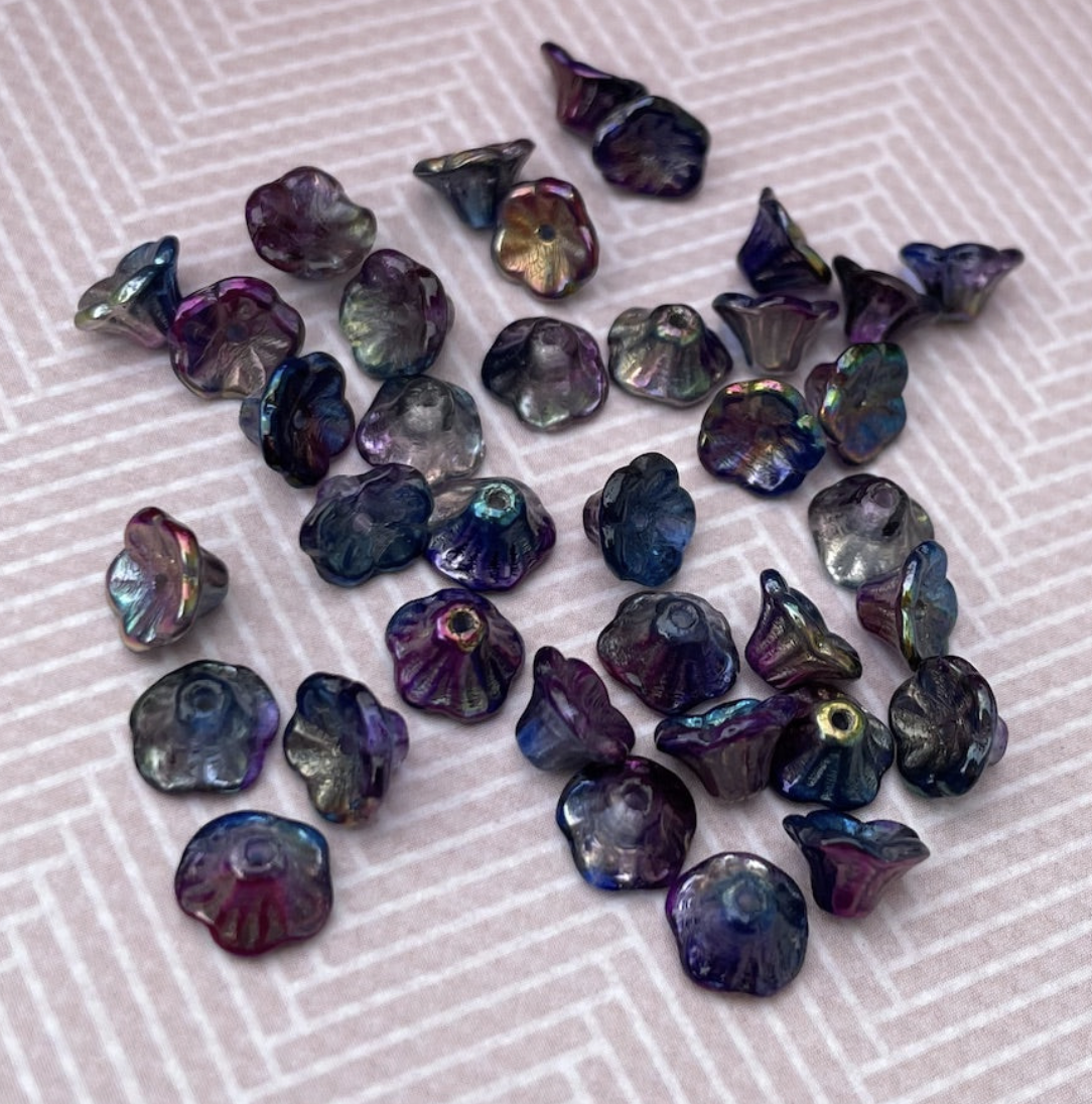 Crystal Magic Blue Small Flower Cup Glass Beads Pack of 30