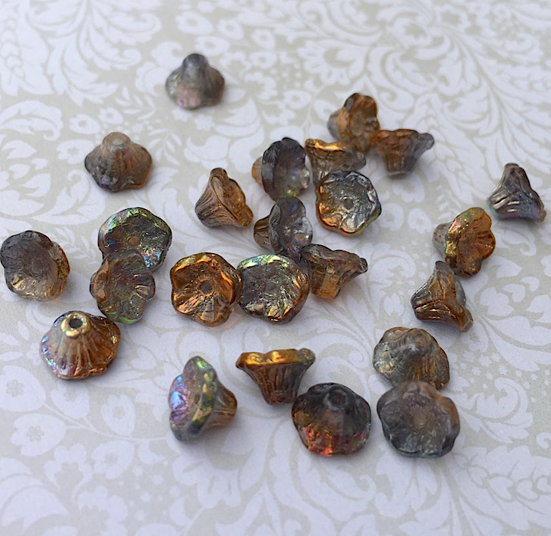 Crystal Magic Copper Small Flower Cup Glass Beads Pack of 30