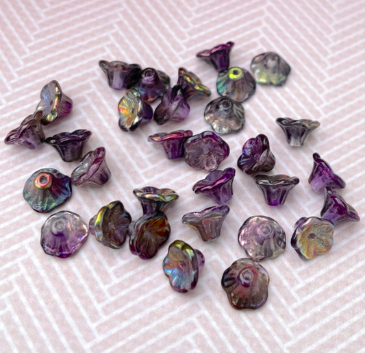 Crystal Magic Purple Small Flower Cup Glass Beads Pack of 30