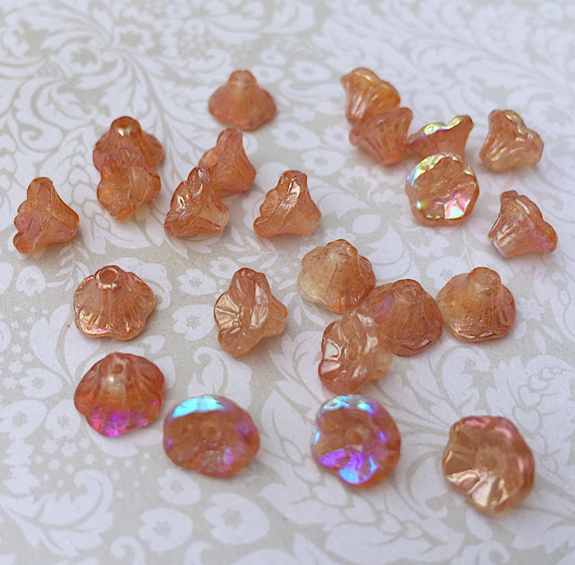 Crystal Orange Rainbow Small Flower Cup Glass Beads Pack of 30