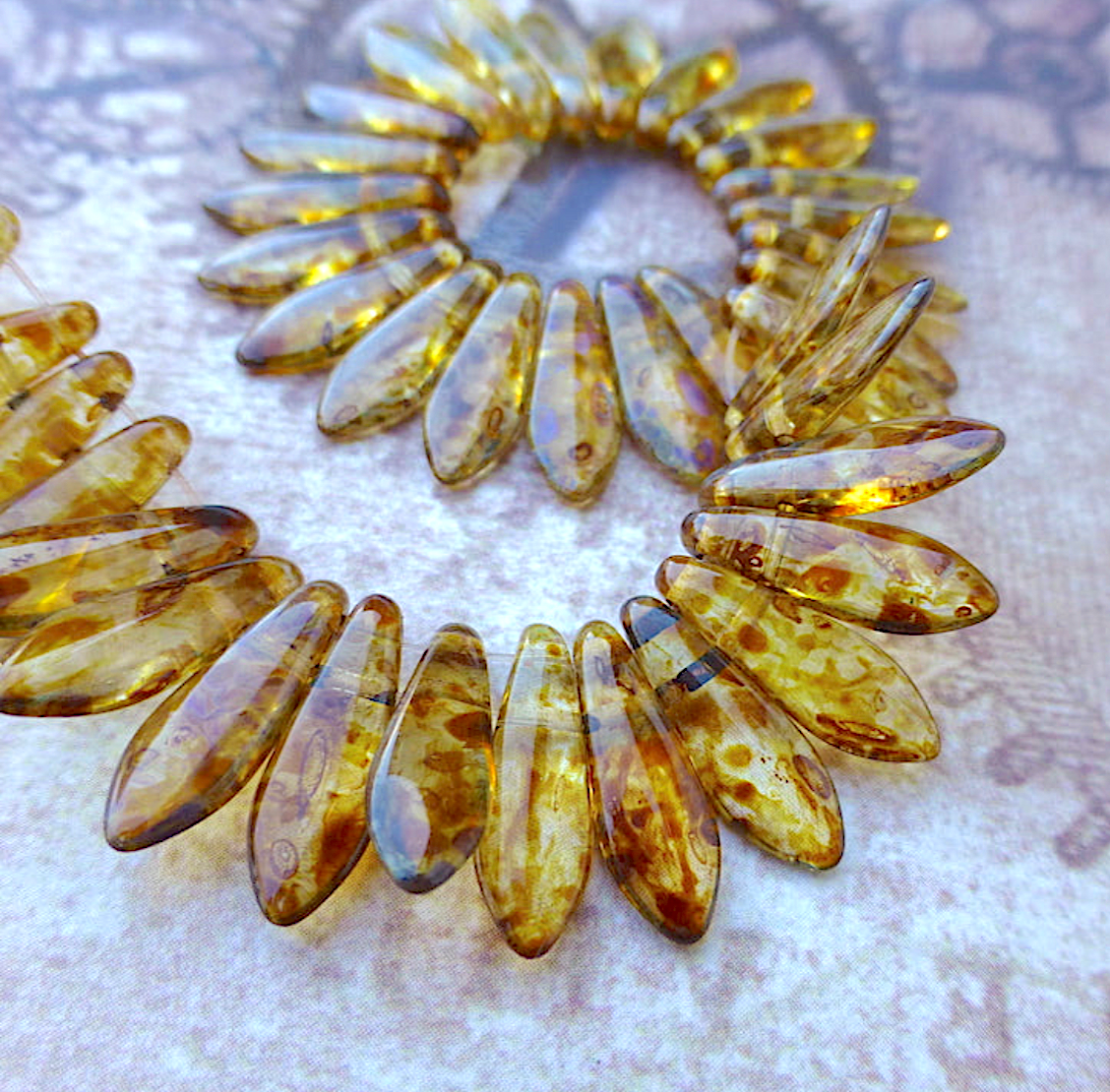 Crystal Picasso Two Hole Dagger Beads Czech Pressed Glass Beads - Pack of 10 grams