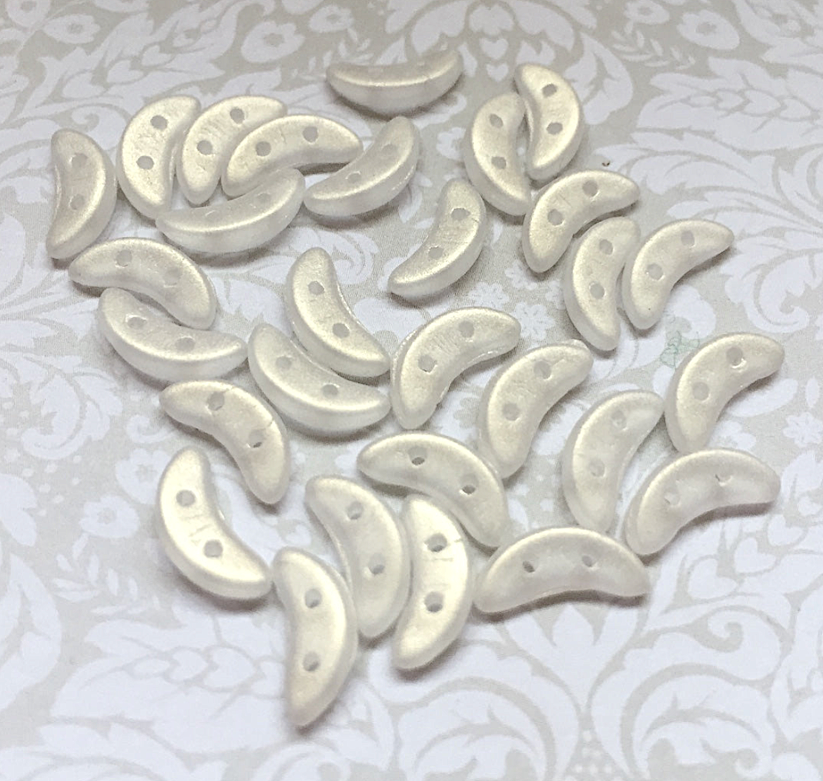 Crystal Suede Gold Glass Crescent Beads 2-hole Czech Glass Beads - 50 beads