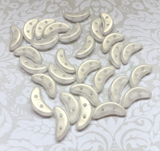 Crystal Suede Gold Glass Crescent Beads 2-hole Czech Glass Beads - 50 beads