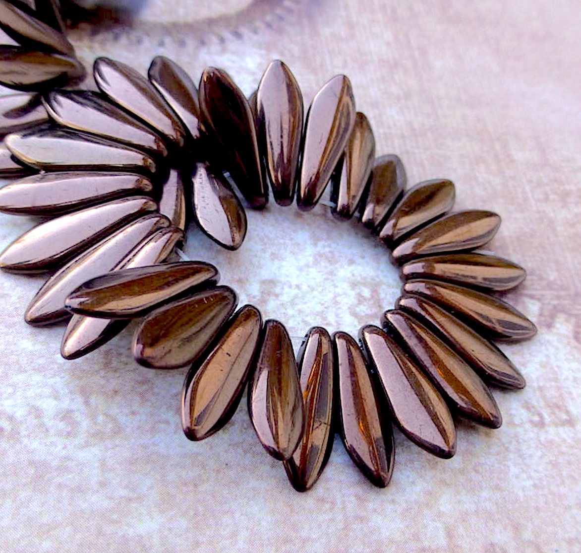 Dark Bronze Two Hole Dagger Beads Czech Pressed Glass Beads - Pack of 10 grams