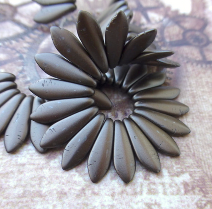 Dark Brown Two Hole Dagger Beads Czech Pressed Glass Beads - Pack of 10 grams